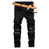 Leather Stitching Zipper Men's Jeans Mid Waist Jeans Straight Pants
